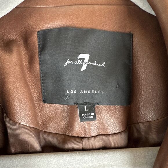 7 For All Mankind Faux Leather Blazer Women's L Brown Gold Buttons Soft (1135) - Picture 2 of 13